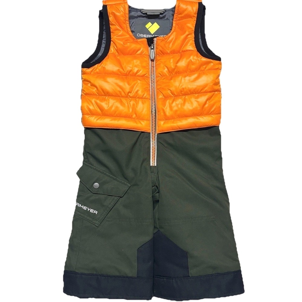 Obermeyer Kids I-Grow Ski Bib Overalls Orange Olive Green Size 1 Snow Pants